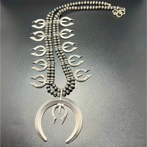 Huge Faux Squash Blossom Necklace Naja Pendants Native American Style